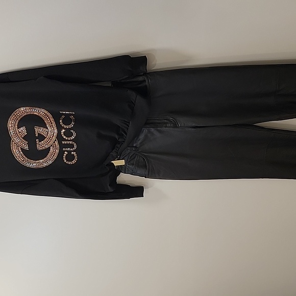 Jones New York high waist black 100% leather pants - Picture 3 of 10